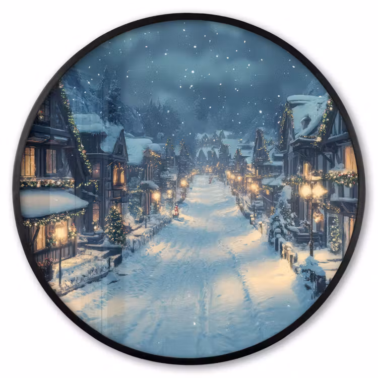 Ronde fotolijst - Kerstdorp - Kerst - Sneeuw - Winter — 1