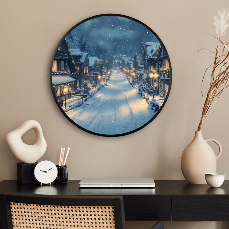 Ronde fotolijst - Kerstdorp - Kerst - Sneeuw - Winter — 2