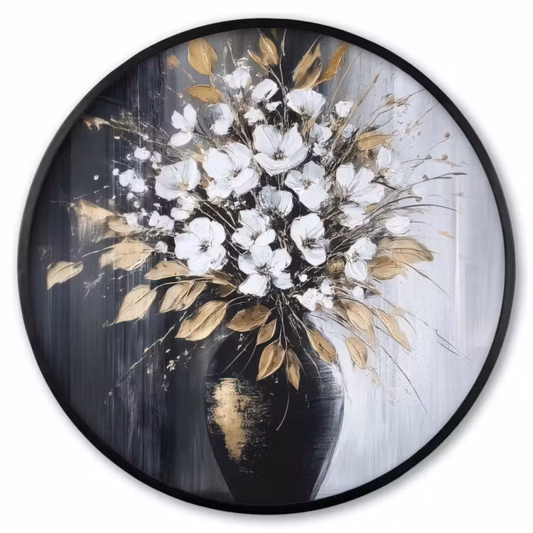Ronde fotolijst - Bloemen - Wit - Vaas - Abstract — 1