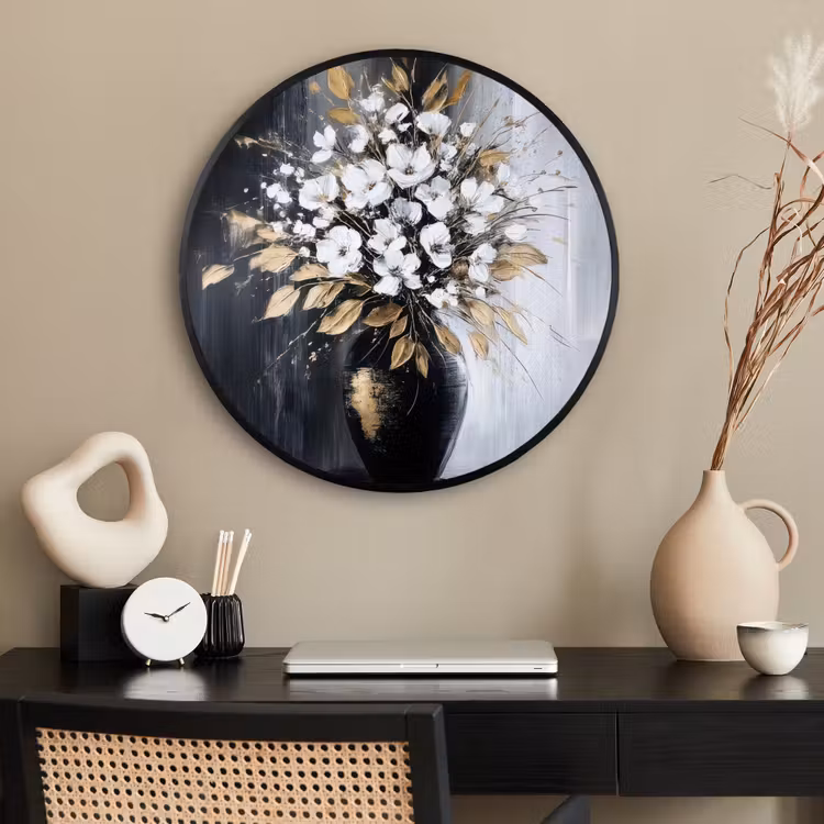 Ronde fotolijst - Bloemen - Wit - Vaas - Abstract — 2