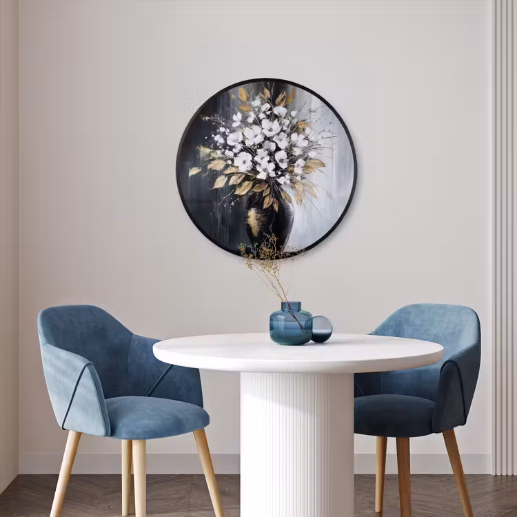 Ronde fotolijst - Bloemen - Wit - Vaas - Abstract — 3