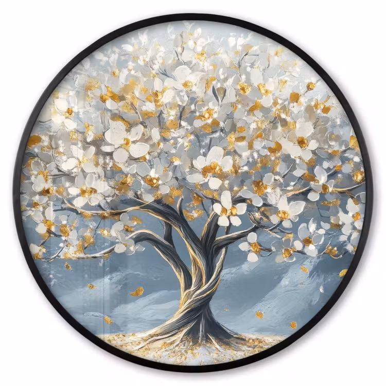 Ronde fotolijst - Boom - Winter - Levensboom - Modern - Goud — 1
