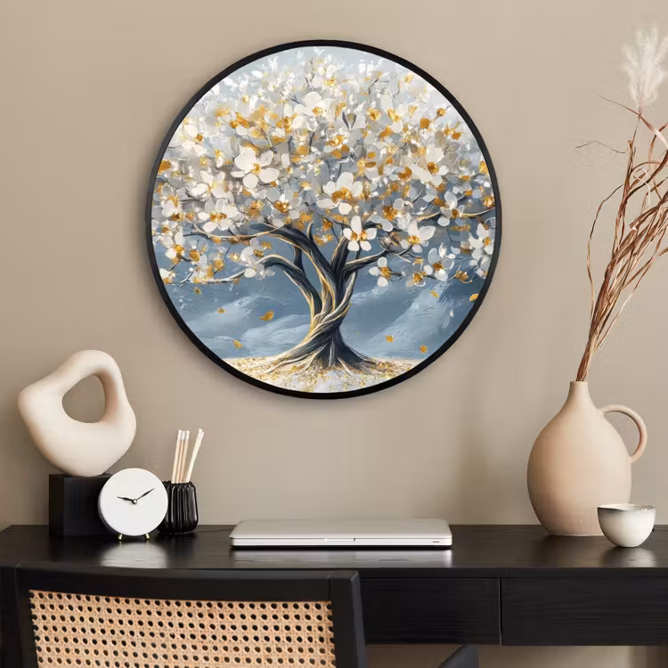 Ronde fotolijst - Boom - Winter - Levensboom - Modern - Goud — 2