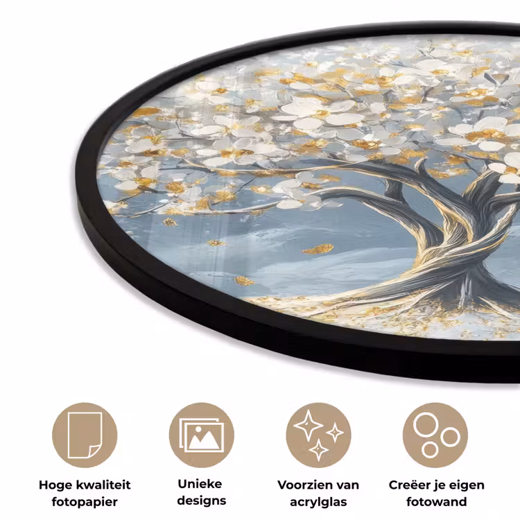 Ronde fotolijst - Boom - Winter - Levensboom - Modern - Goud — 5