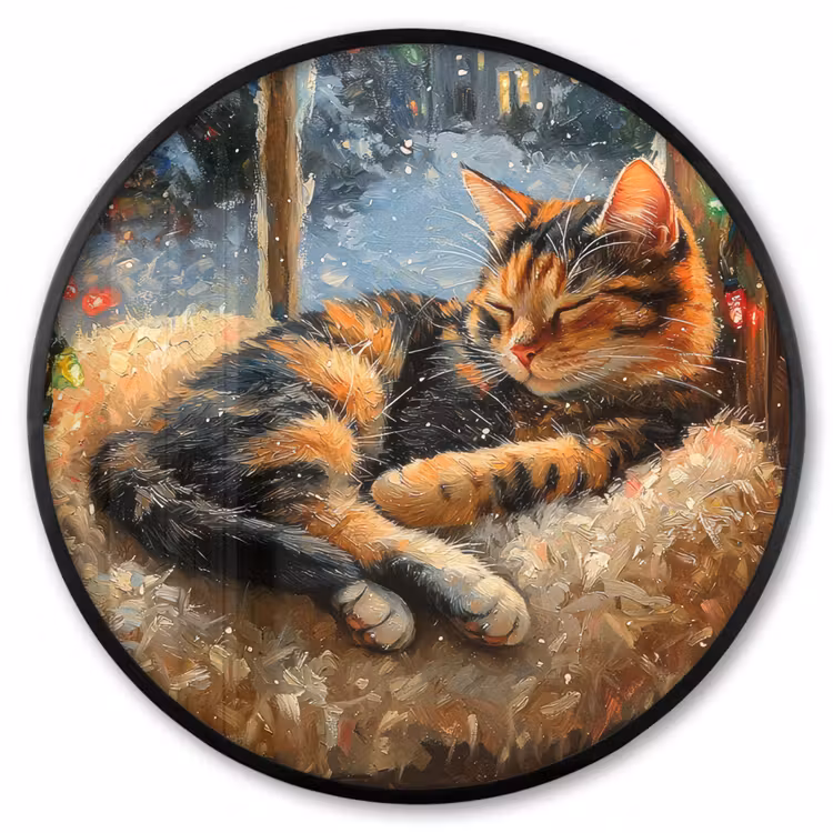 Ronde fotolijst - Kat - Kerst - Winter - Dier — 1