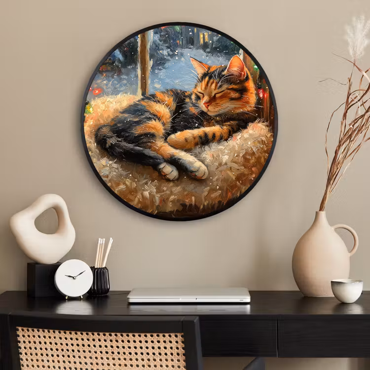 Ronde fotolijst - Kat - Kerst - Winter - Dier — 2