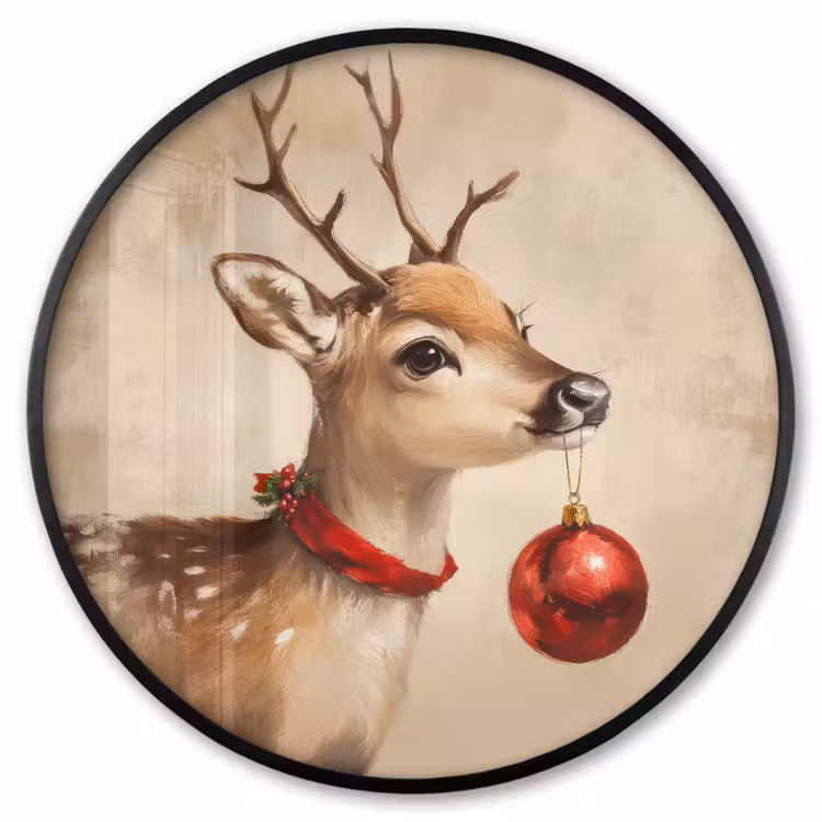 Ronde fotolijst - Kerst - Hert - Gewei - Kerstbal - Rendier — 1