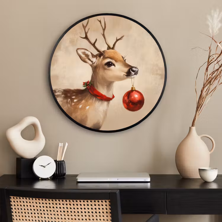 Ronde fotolijst - Kerst - Hert - Gewei - Kerstbal - Rendier — 2