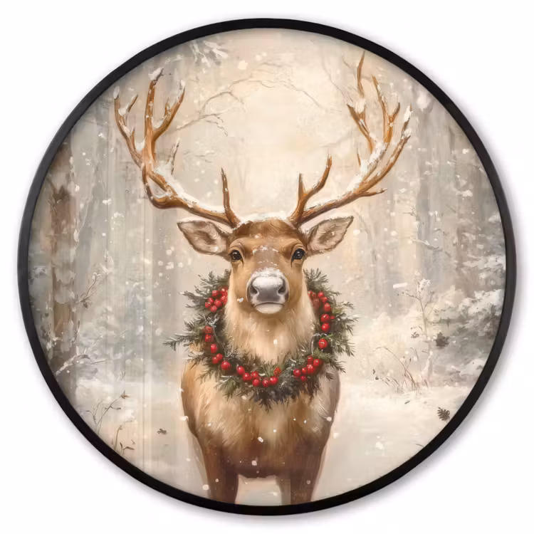 Ronde fotolijst - Kerst - Rendier - Winter - Krans — 1