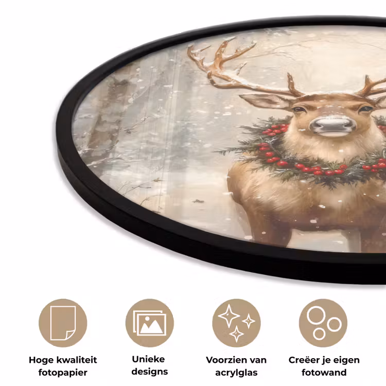 Ronde fotolijst - Kerst - Rendier - Winter - Krans — 5