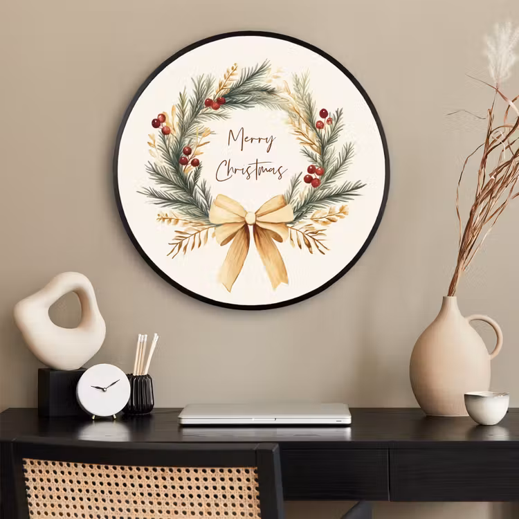 Ronde fotolijst - Kerstkrans - Kerst - Goud - Beige — 2