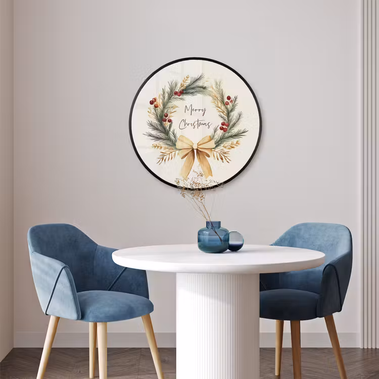 Ronde fotolijst - Kerstkrans - Kerst - Goud - Beige — 3