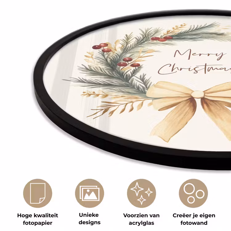 Ronde fotolijst - Kerstkrans - Kerst - Goud - Beige — 5