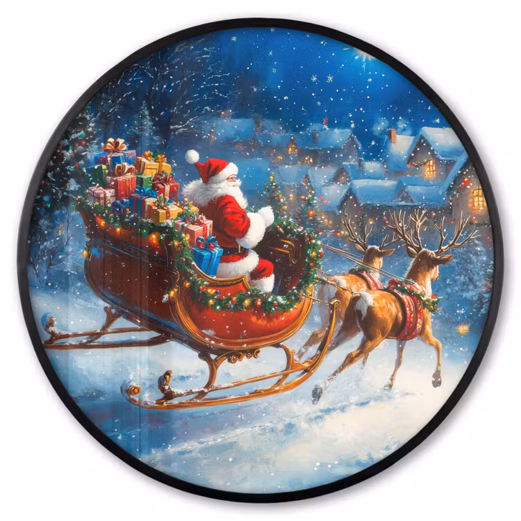 Ronde fotolijst - Kerstman - Rendier - Kerst - Sneeuw — 1