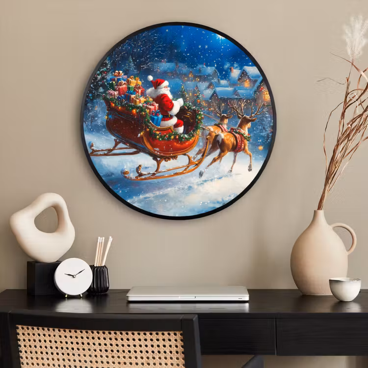 Ronde fotolijst - Kerstman - Rendier - Kerst - Sneeuw — 2