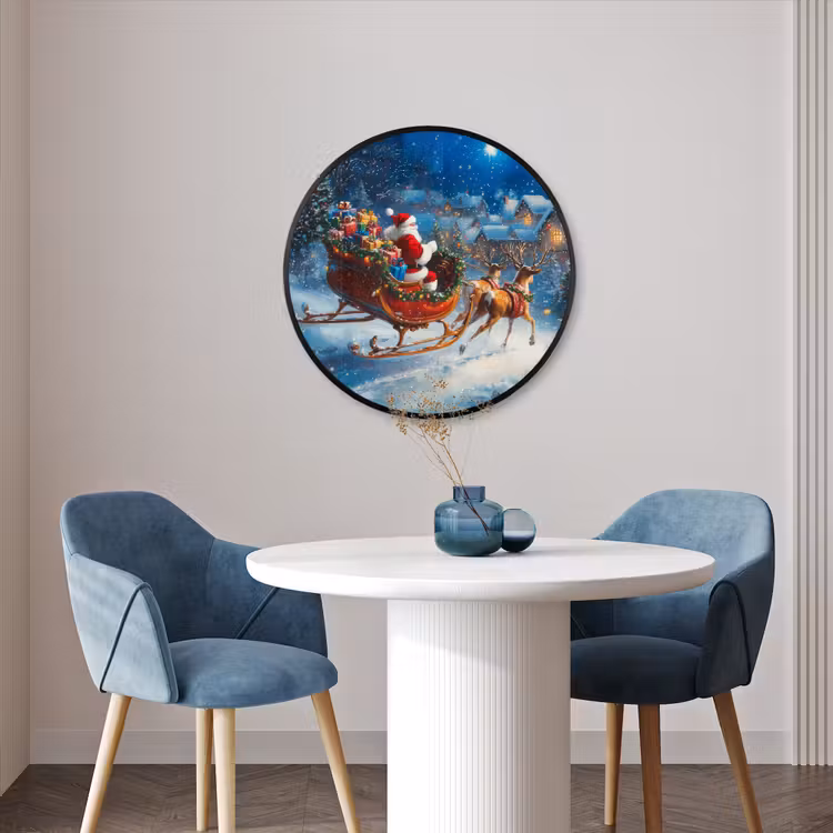 Ronde fotolijst - Kerstman - Rendier - Kerst - Sneeuw — 3