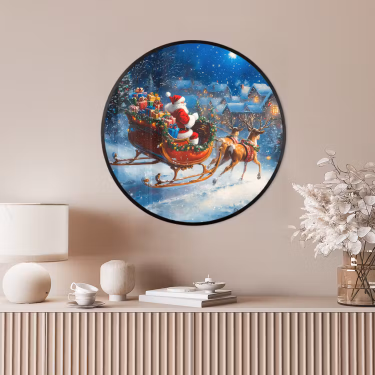 Ronde fotolijst - Kerstman - Rendier - Kerst - Sneeuw — 4
