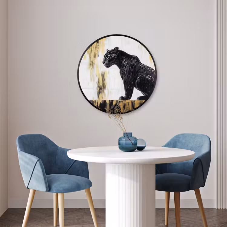 Ronde fotolijst - Panter - Zwart - Abstract - Goud — 3