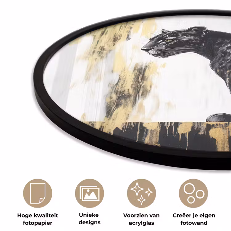 Ronde fotolijst - Panter - Zwart - Abstract - Goud — 5