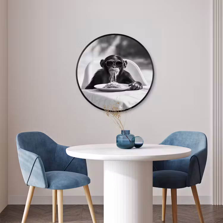 Ronde fotolijst - Aap - Spaghetti - Zonnebril - Zwart wit - Cool - Dier — 3