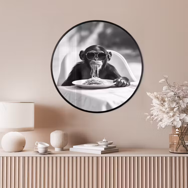 Ronde fotolijst - Aap - Spaghetti - Zonnebril - Zwart wit - Cool - Dier — 4