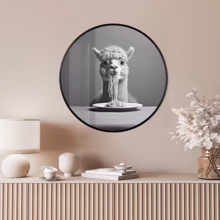 Ronde fotolijst - Alpaca - Pasta - Zwart - Wit - Grappig - Dieren — 4
