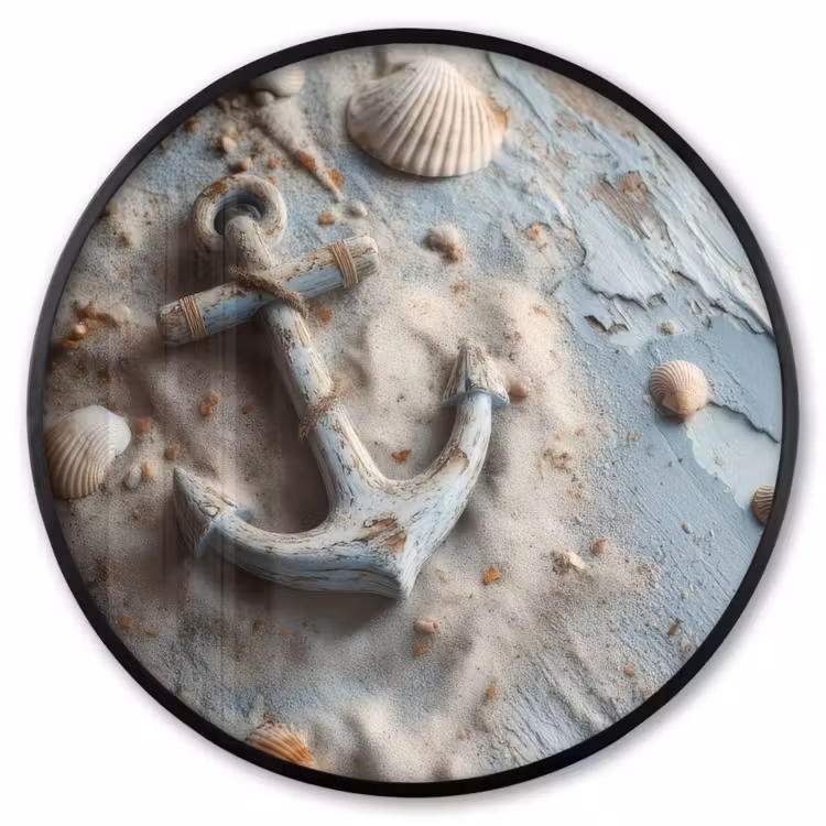 Ronde fotolijst - Anker - Hout - Schelpen - Zand — 1