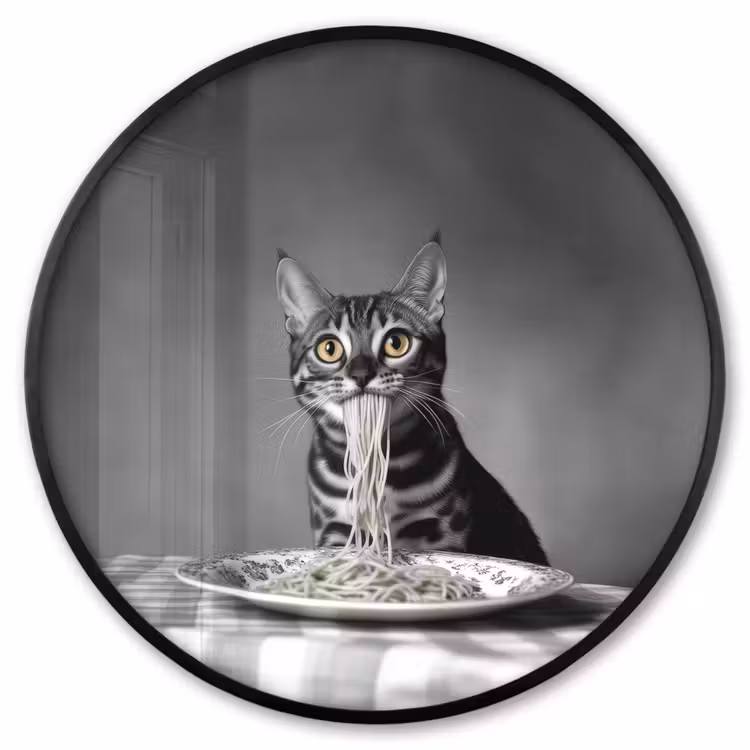 Ronde fotolijst - Bengaal - Kat - Tafelkleed - Zwart - Wit - Dier — 1
