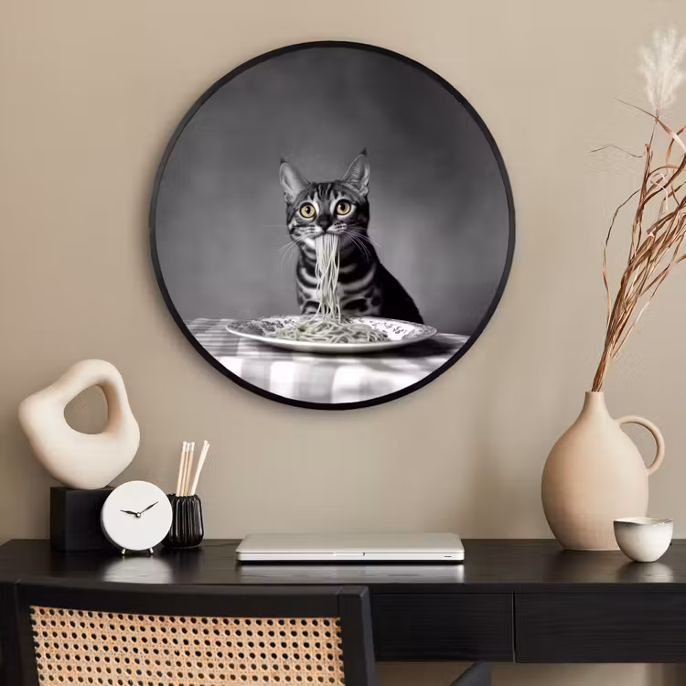 Ronde fotolijst - Bengaal - Kat - Tafelkleed - Zwart - Wit - Dier — 2