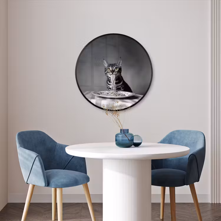 Ronde fotolijst - Bengaal - Kat - Tafelkleed - Zwart - Wit - Dier — 3