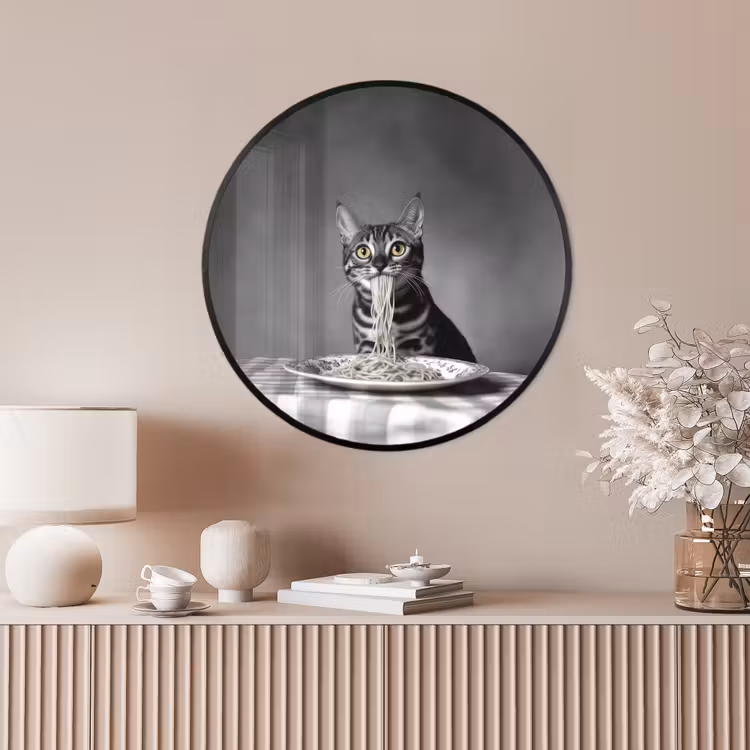 Ronde fotolijst - Bengaal - Kat - Tafelkleed - Zwart - Wit - Dier — 4
