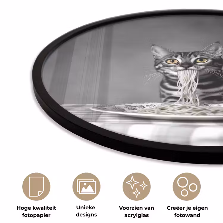 Ronde fotolijst - Bengaal - Kat - Tafelkleed - Zwart - Wit - Dier — 5