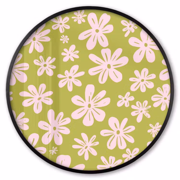 Ronde fotolijst - Bloemen - Roze - Getekend - Patroon — 1