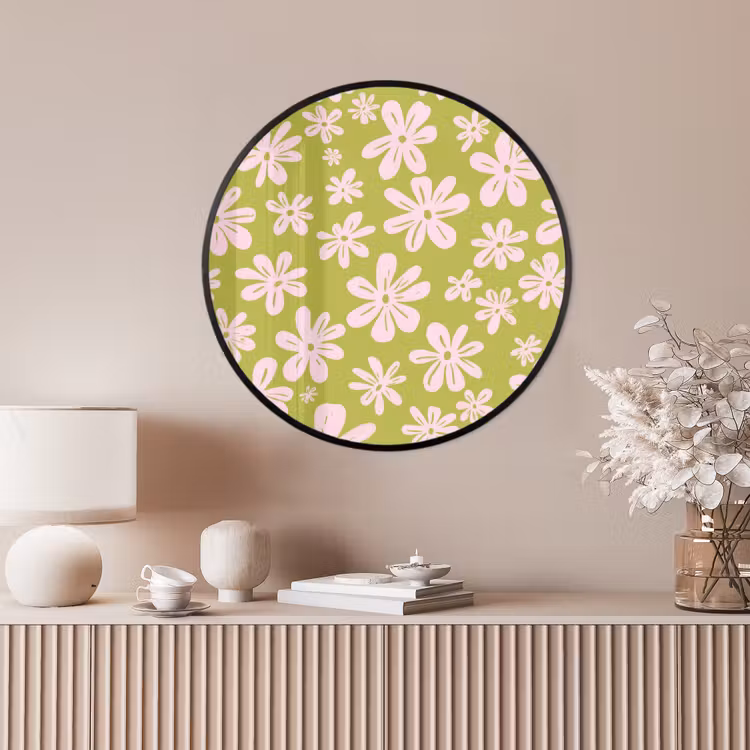 Ronde fotolijst - Bloemen - Roze - Getekend - Patroon — 4