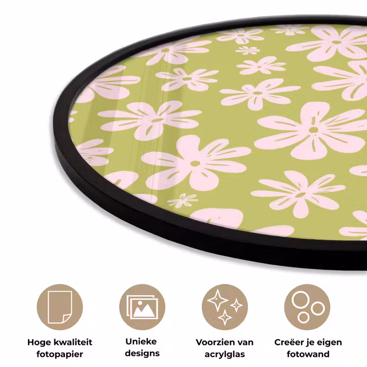 Ronde fotolijst - Bloemen - Roze - Getekend - Patroon — 5