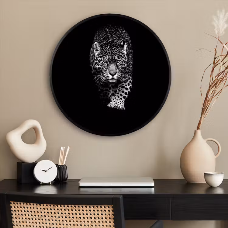 Ronde fotolijst - Dieren - Zwart - Luipaard - Wit - Wild — 2