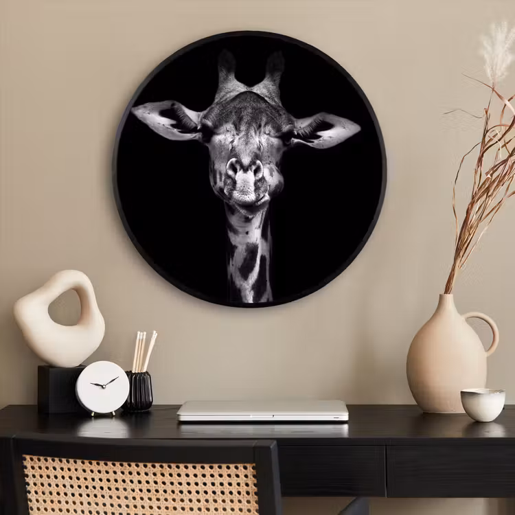 Ronde fotolijst - Giraffe - Portret - Dieren - Zwart - Wit — 2