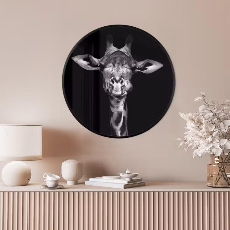 Ronde fotolijst - Giraffe - Portret - Dieren - Zwart - Wit — 4