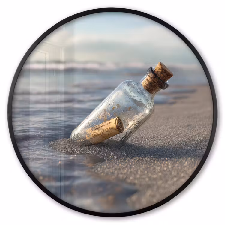 Ronde fotolijst - Glazenfles - Post - Zee - Zand — 1
