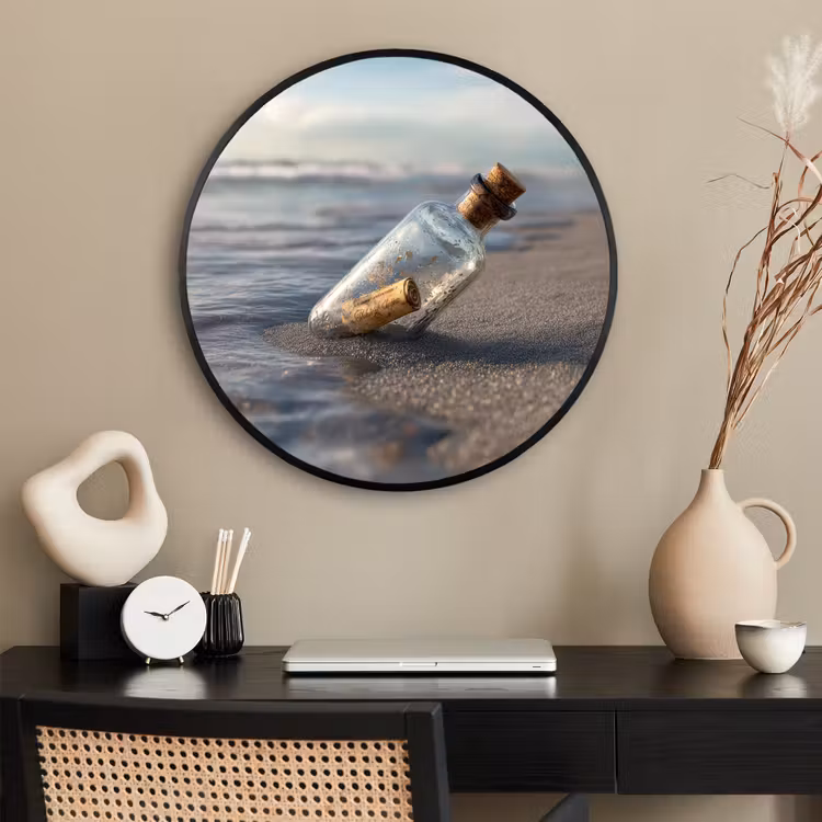 Ronde fotolijst - Glazenfles - Post - Zee - Zand — 2