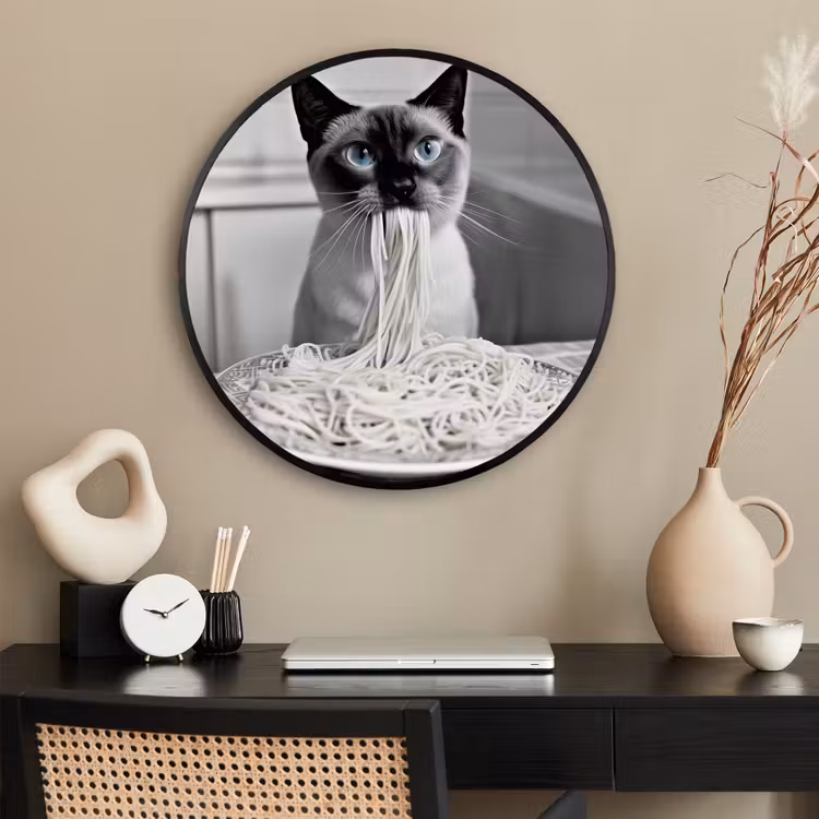 Ronde fotolijst - Kat - Siamees - Zwart Wit - Schattig - Dieren — 2