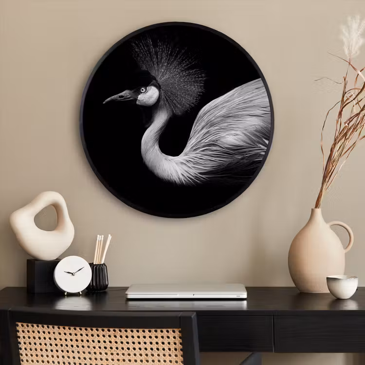 Ronde fotolijst - Kraanvogel - Zwart - Wit - Vogel - Dieren — 2