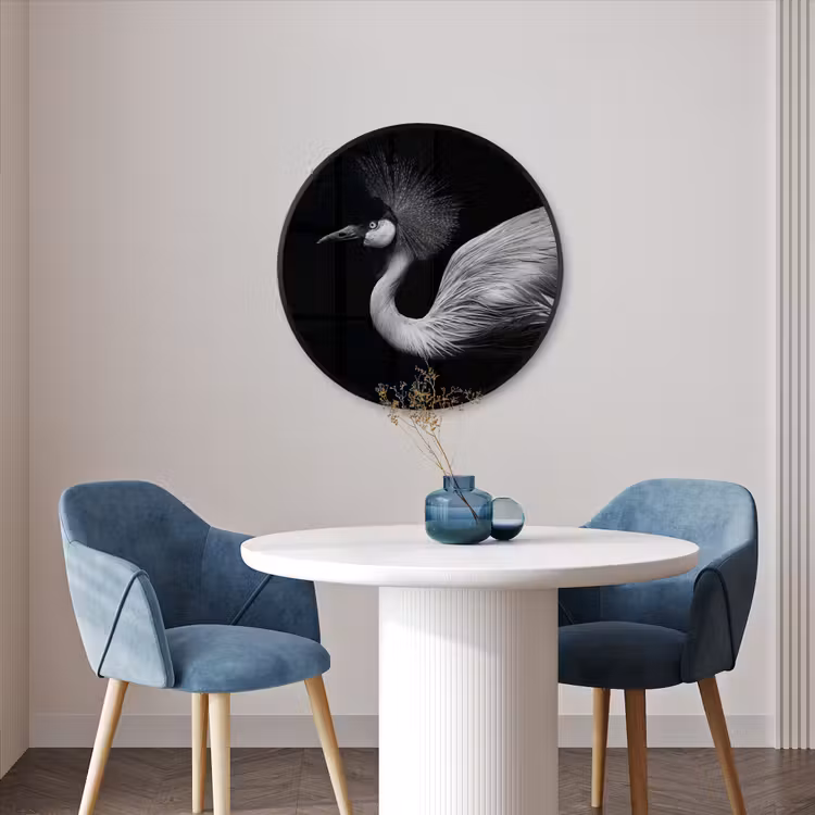 Ronde fotolijst - Kraanvogel - Zwart - Wit - Vogel - Dieren — 3