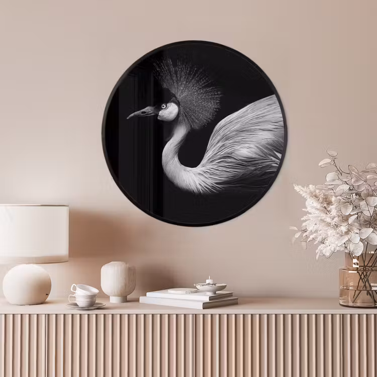 Ronde fotolijst - Kraanvogel - Zwart - Wit - Vogel - Dieren — 4