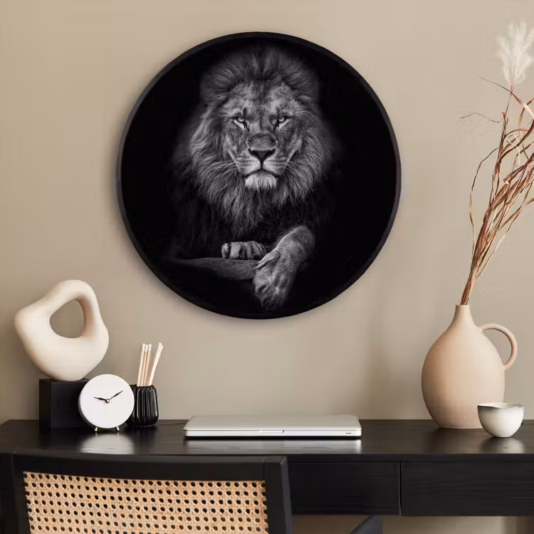 Ronde fotolijst - Leeuw - Dieren - Zwart - Wit — 2