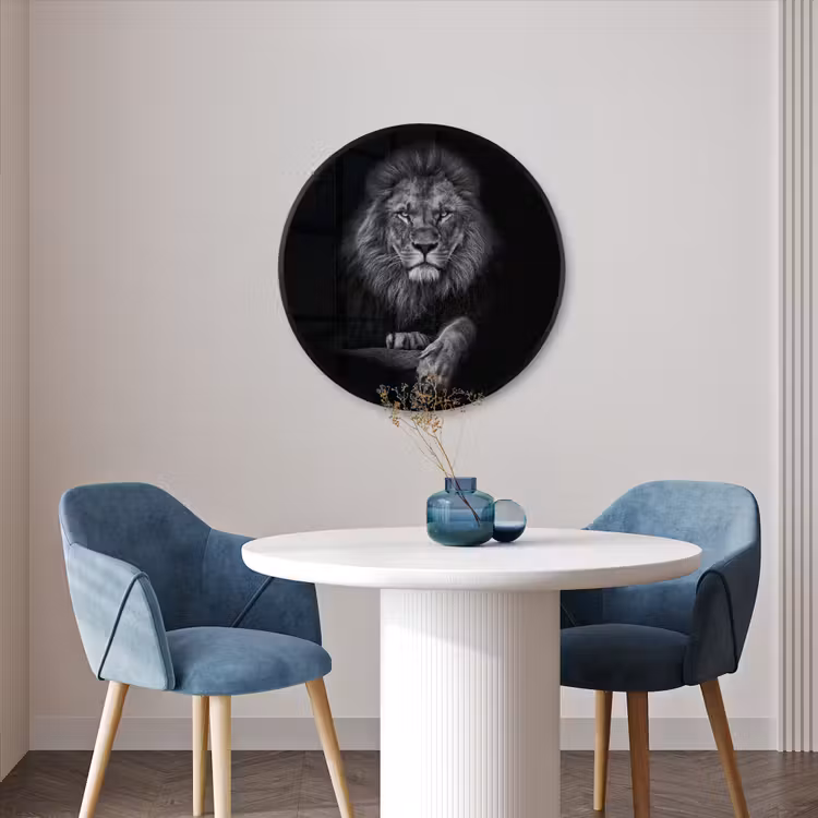 Ronde fotolijst - Leeuw - Dieren - Zwart - Wit — 3
