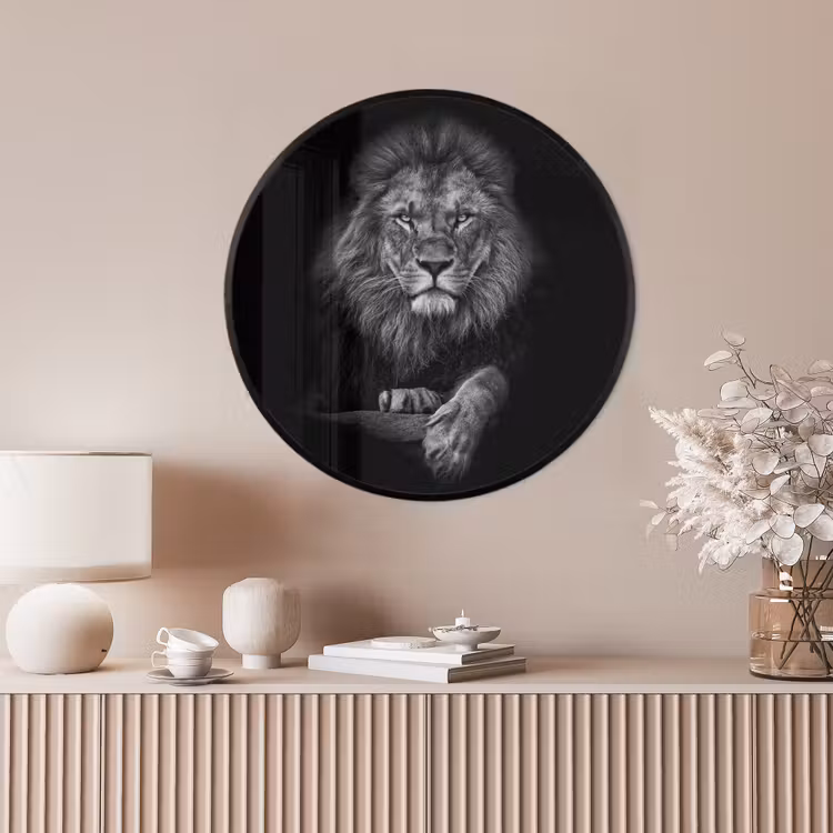 Ronde fotolijst - Leeuw - Dieren - Zwart - Wit — 4