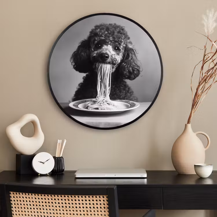 Ronde fotolijst - Poedel - Hond - Zwart - Wit - Schattig - Pasta — 2