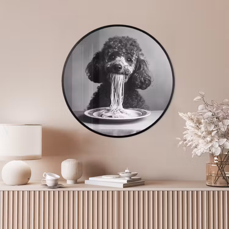 Ronde fotolijst - Poedel - Hond - Zwart - Wit - Schattig - Pasta — 4