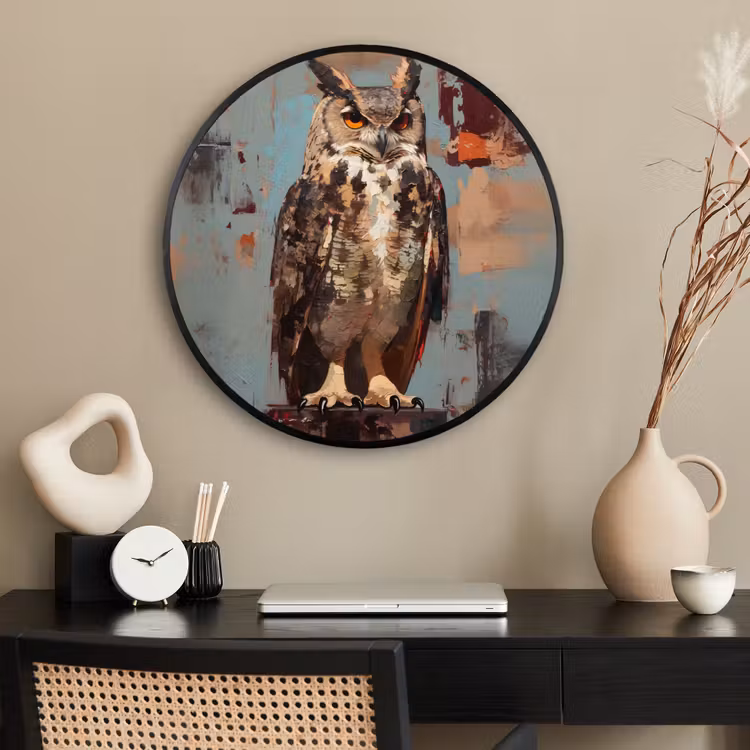 Ronde fotolijst - Geschilderd - Abstract - Uil - Bruin — 2